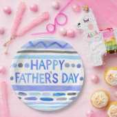 ハッピーファーザーズデイブルーウォーターストライプカラー ペーパープレート (パーティー)