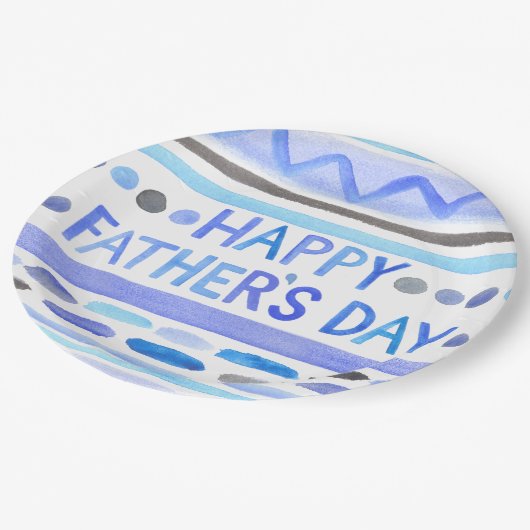 ハッピーファーザーズデイブルーウォーターストライプカラー ペーパープレート (アングル)