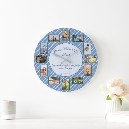 ハッピーファーザーズデイブループレイドファミリー写真テンプレート ラージ壁時計 (ホーム)