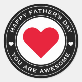 ハッピーファーザーズデイレッドホワイトハートシックおもしろい ユニーク ラウンドシール