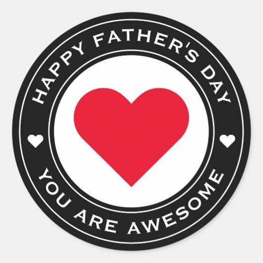 ハッピーファーザーズデイレッドホワイトハートシックおもしろい ユニーク ラウンドシール (正面)