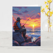 ハッピーファーザーズデイ魚釣りアットサンセット カード (黄色い花)