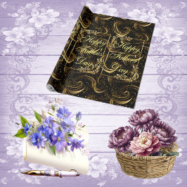 ハッピーファーザーズモダンデイ書道葉の渦巻き ラッピングペーパー