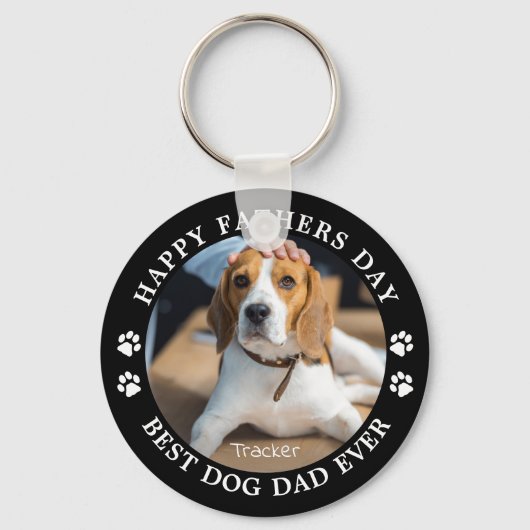 ハッピーファーザーズ最高のデイドッグパパ今までにかわいいペットの写真 キーホルダー (正面)