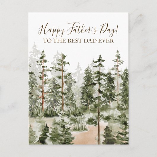 ハッピーファーザーズ素朴デイウォーターカラーグリーンフォレスト ポストカード (正面)