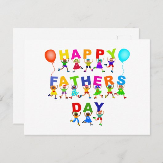 ハッピーファーザーズ・デイかわいい漫画の多様な子供たち文字 ポストカード (正面/裏面)