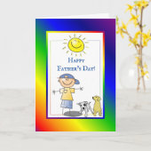 ハッピーファーザーズ・デイ・ボーイ・アンド・ドッグ カード (黄色い花)