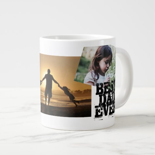 ハッピーファーザーデー最高のパパEver 3 Photo Collage ジャンボコーヒーマグカップ (正面右)