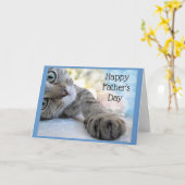 ハッピーファーザー・デイ・キャット昼寝アニマル・ユーモア カード (黄色い花)