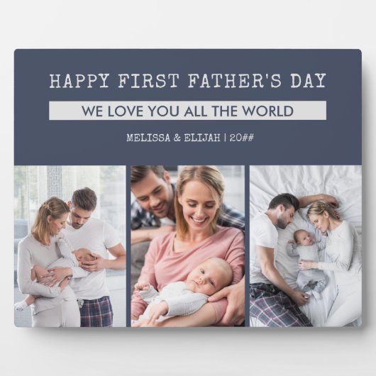 ハッピーファーストの日 – 3枚の写真パーソナライズされた フォトプラーク (正面)