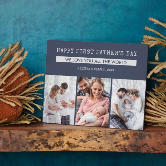 ハッピーファーストの日 – 3枚の写真パーソナライズされた フォトプラーク (側面)