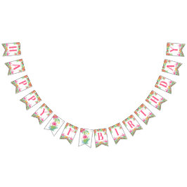 ハッピーファーストバースデイバナー、フラミンゴ バンティングフラッグ