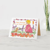 ハッピーファーストバースデーガールブロンドヘアキッテン カード (正面)