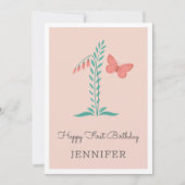 ハッピーファーストバースデーベビーガールバタフライフローラカード (正面)