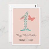 ハッピーファーストバースデーベビーガールバタフライフローラカード ポストカード (正面/裏面)