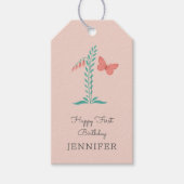 ハッピーファーストバースデーベビーガールバタフライフローラ ギフトタグ (正面)