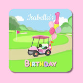 ハッピーファーストバースデー水玉模様ピンクゴガーリールフ スクエアシール