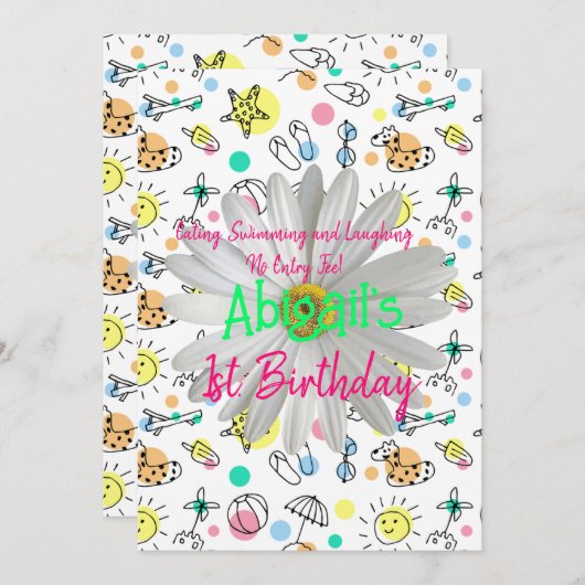 ハッピーファーストバースデー！水遊びで楽しくお祝いしよう！ 招待状 (正面/裏面)