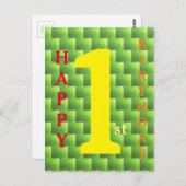 ハッピーファーストバースデー 赤 オレンジ 黄色 緑 籠目 ポストカード (正面/裏面)