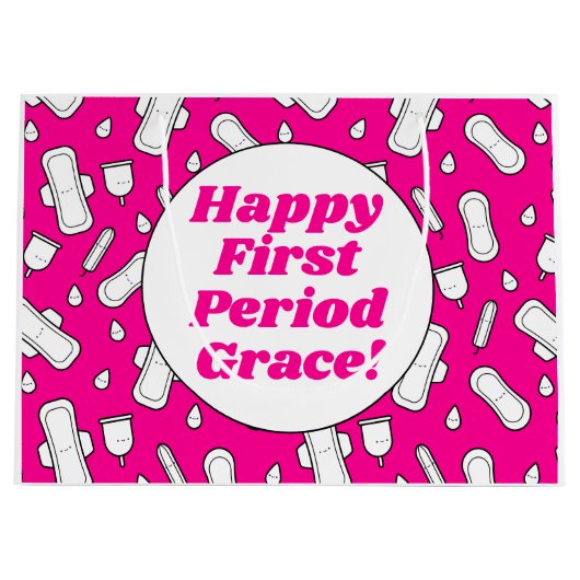 ハッピーファーストパーティーホットピンクかわいいタンポン ラージペーパーバッグ (正面)