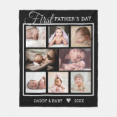 ハッピーファーストファーストデー8フォトコラージュブラック フリースブランケット (正面)