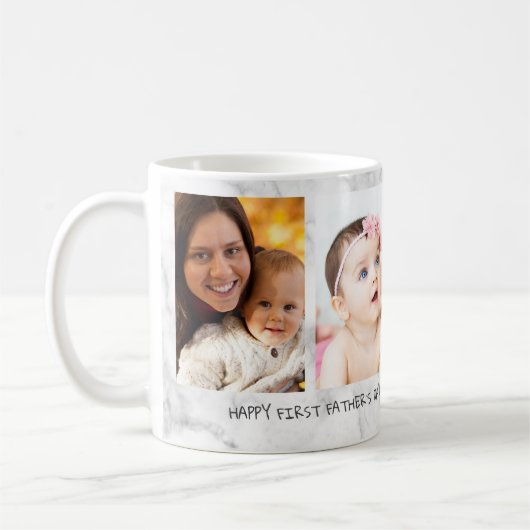 ハッピーファーストファーストファーズデイ4フォトコラージュ大理石 コーヒーマグカップ (左)