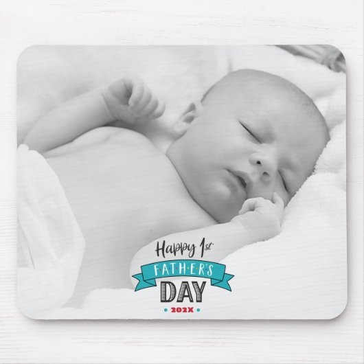 ハッピーファーストファーズデイアクアバナーはっきりしたタイポグラフィ マウスパッド (正面)