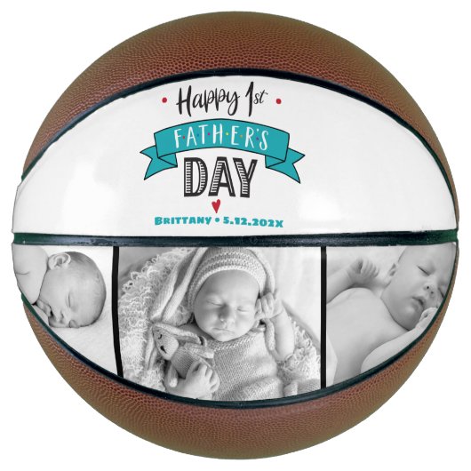 ハッピーファーストファーズデイターコイズバナータイポグラフィ バスケットボール (正面)