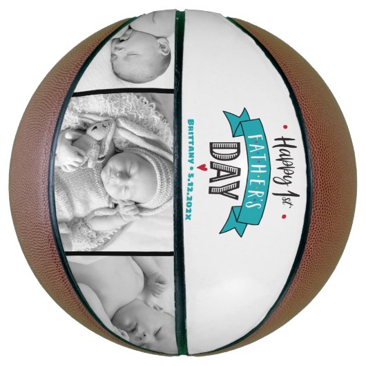 ハッピーファーストファーズデイターコイズバナータイポグラフィ バスケットボール (縦)