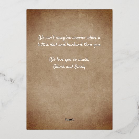 ハッピーファーストファーズデイダディーフラワー3写真金ゴールド 箔シーズンカード (裏面)