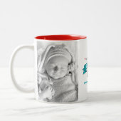 ハッピーファーストファーズデー2フォトタイポグラフィターコイズ ツートーンマグカップ (左)