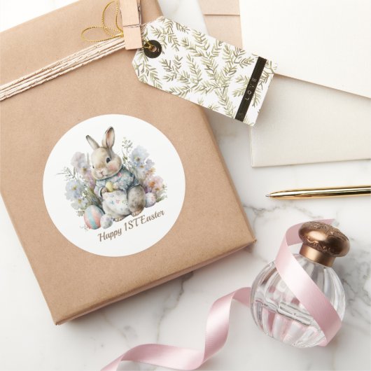 ハッピーファーストベビーイースターアド文字 ラウンドシール (ギフト)