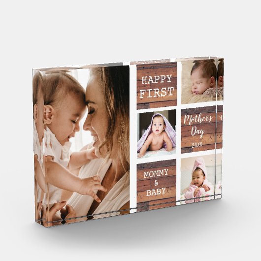 ハッピーファーストマザーズデーウッド4フォトコラージュ   フォトブロック (左)