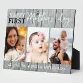 ハッピーファーストマザーズデー3枚の写真コラージュグレーの木 フォトプラーク (側面)