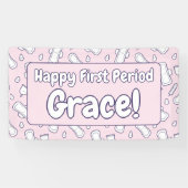 ハッピーファースト期間名ピンクかわいいタンポン 横断幕 (横)