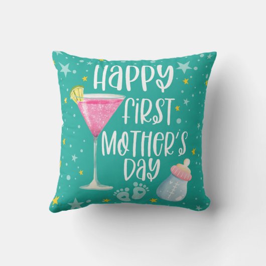 ハッピーファースト母の日かわいいエレガント装飾用クッション クッション (裏面)
