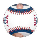 ハッピーファースト父の日パパ2フォトブルーホワイト 野球ボール (裏面)