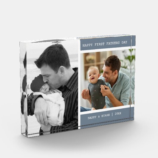 ハッピーファースト父の日2写真コラージグレイ フォトブロック (左)