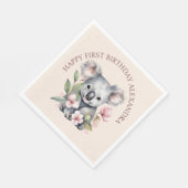 ハッピーファースト誕生日ウォーターカラーコアラ スタンダードランチョンナプキン (角)