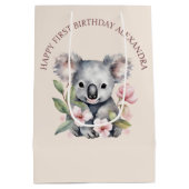 ハッピーファースト誕生日ウォーターカラーコアラ ミディアムペーパーバッグ (裏面)