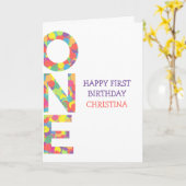ハッピーファースト誕生日ガールパーソナライズされた紙吹雪 カード (黄色い花)