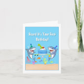 ハッピーファースト誕生日サメとケーキ カード (正面)
