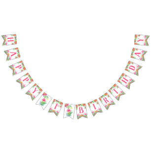 ハッピーファースト誕生日バナー，フラミンゴ バンティングフラッグ