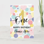 ハッピーファースト誕生日パステルレインボー&金ゴールドガール カード (正面)