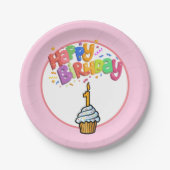 ハッピーファースト誕生日ピンク紙プレート ペーパープレート (正面)