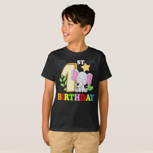 ハッピーファースト誕生日ボーイベビーエレファントキッド – one tシャツ (正面フル)