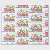 ハッピーファースト誕生日名前をカスタムする&エイジキュートレイン ラッピングペーパー (フラット)