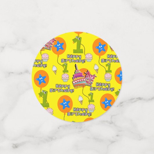 ハッピーファースト誕生日紙吹雪、#1誕生日黄 コンフェッティ (スモール正面)