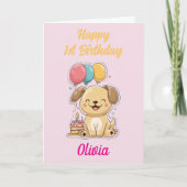 ハッピーファースト誕生日，女の子，ハッピーパピー，カスタム カード (正面)
