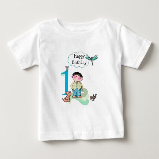 ハッピーファースト誕生日、誕生日ボーイジャージー ベビーTシャツ (正面)